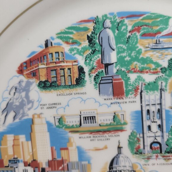 Vtg Missouri Souvenir Plate Gold Trim & Landmarks 10.5" Decorative Collectible - Picture 6 of 14